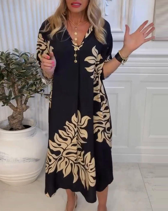 Kleid V-Ausschnitt Gedruckt