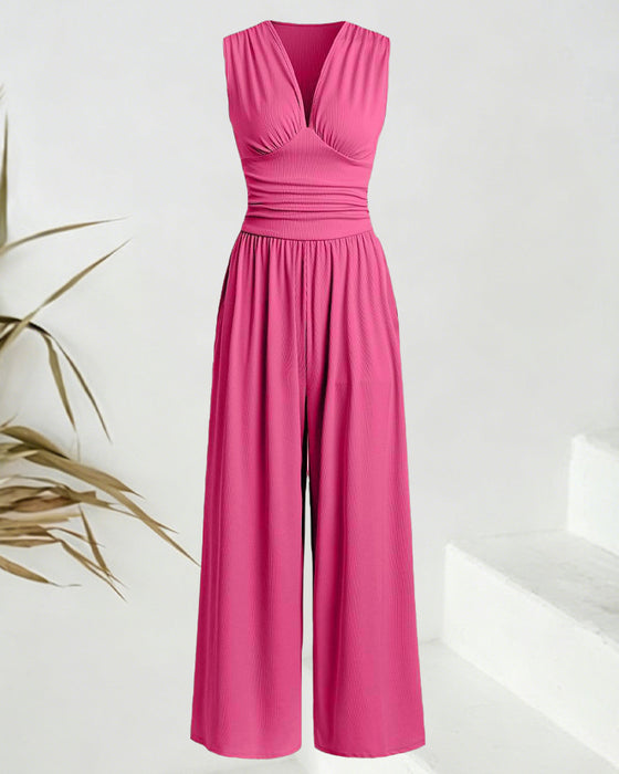 Jumpsuit Unifarben gerippt ärmellos