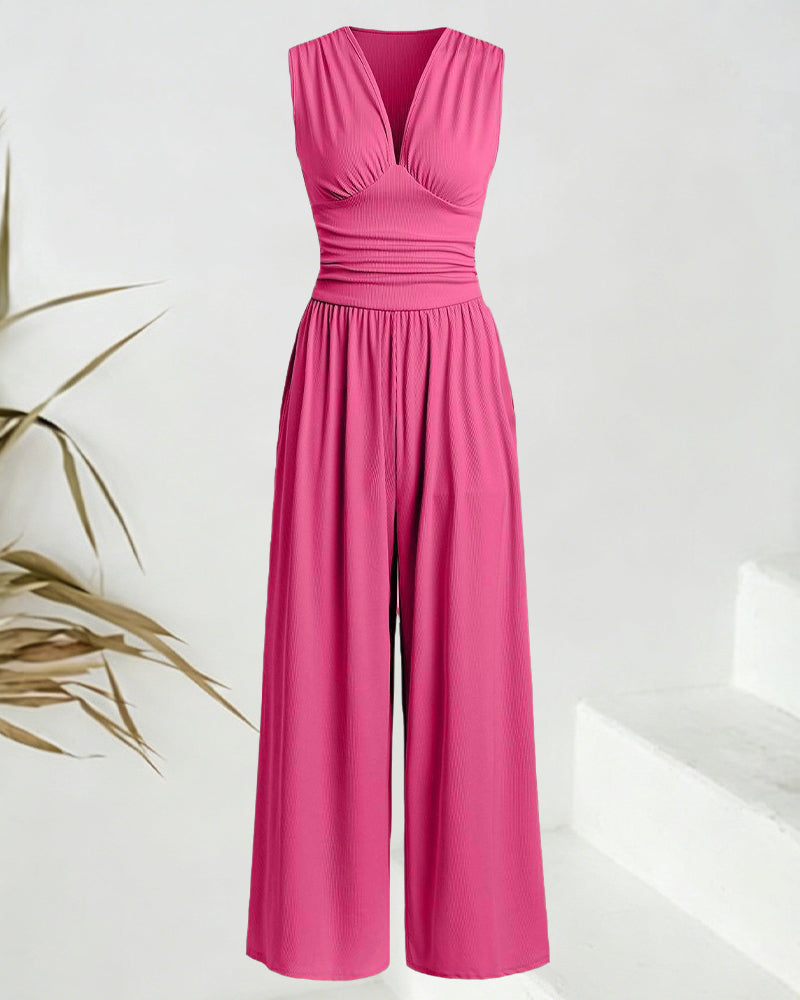 Jumpsuit Unifarben gerippt ärmellos