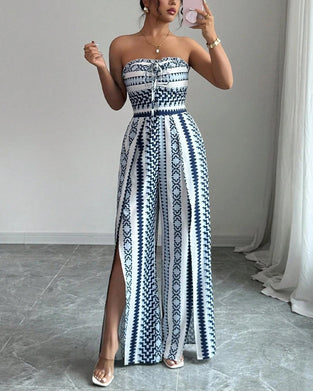 Jumpsuit Geometrisch Bandeau Schlitz Breites Bein