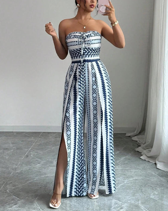 Jumpsuit Geometrisch Bandeau Schlitz Breites Bein