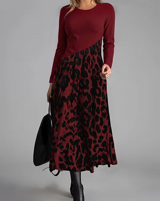 Kleid Rundhals Leopard Weiter Rock