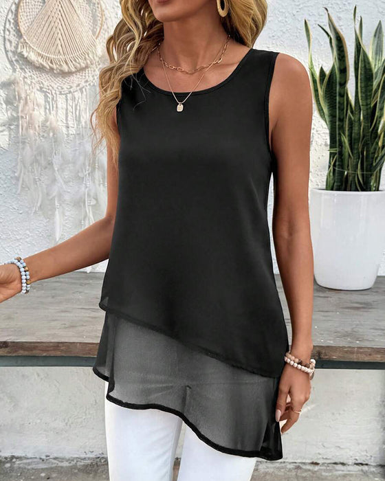 Tanktop Ärmellos Unifarbe Unregelmäßig