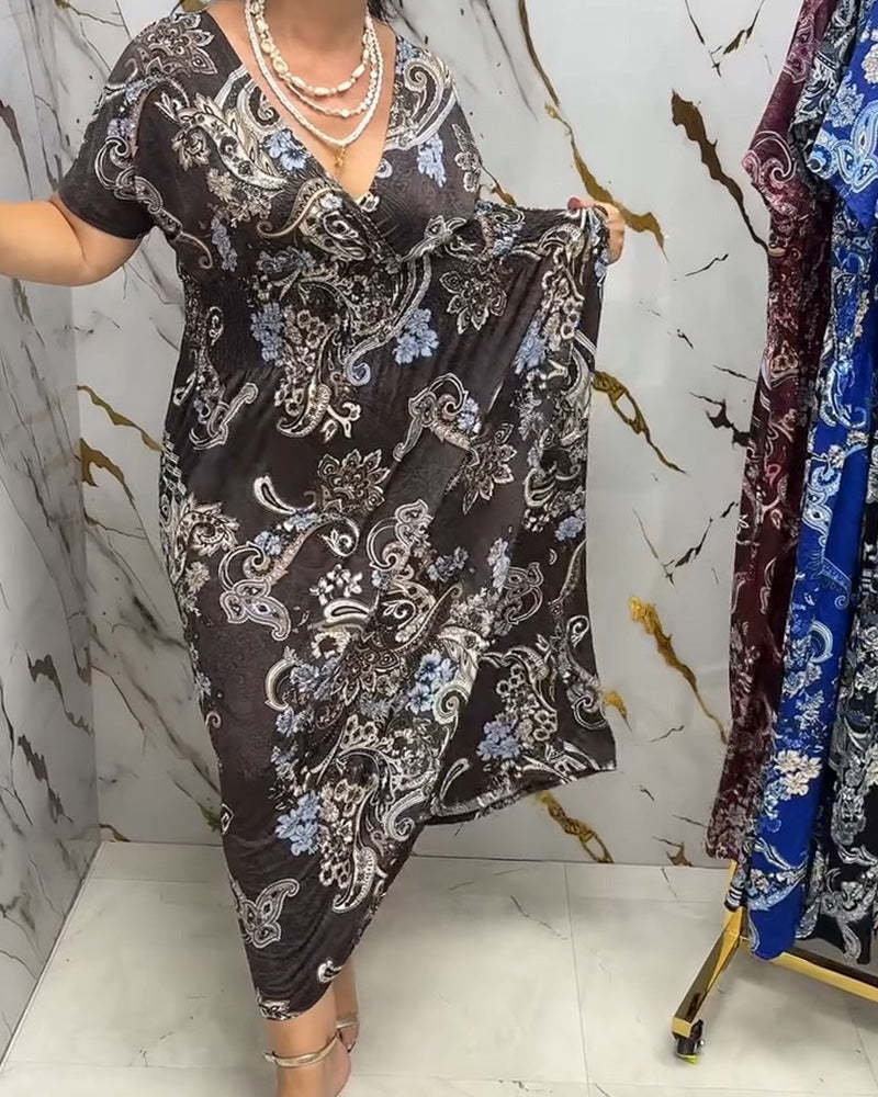 Kleid V-Ausschnitt Geblümt Tailliert Maxi