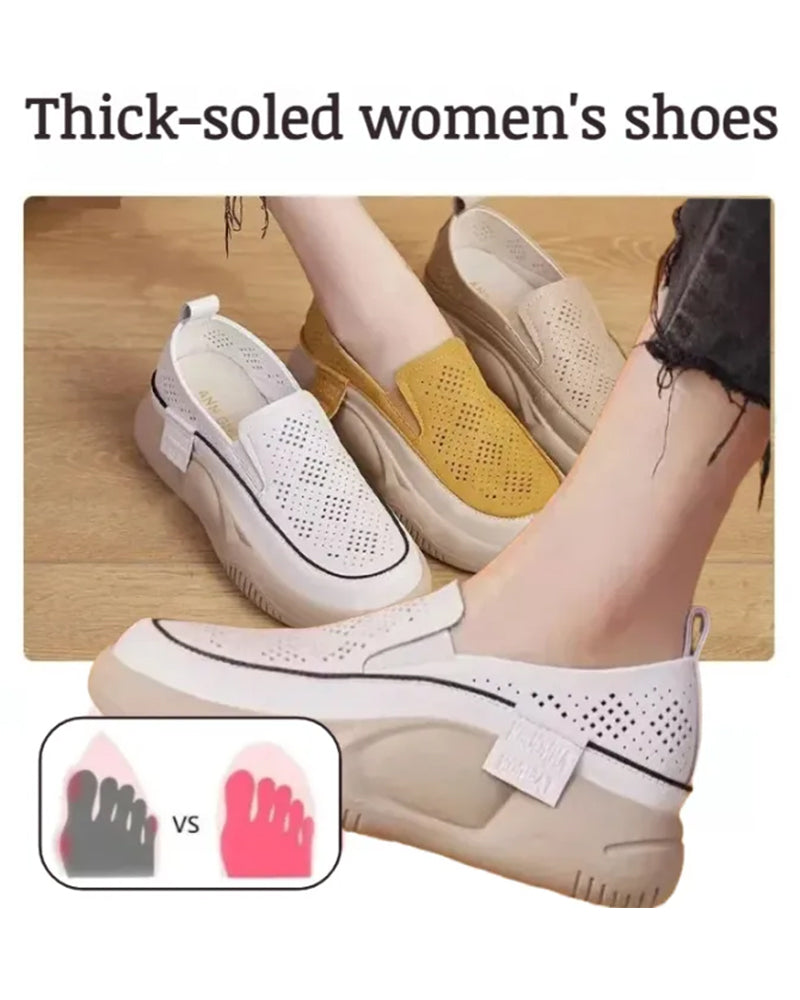 Schuhe Dick Sohle Damen Durchbrochen Loafers Runde Zehe Kappe