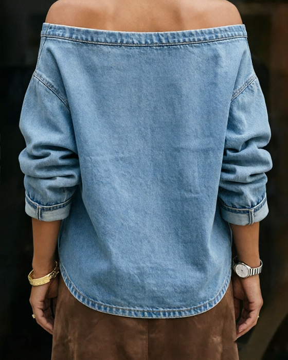 Oberteil Off-Shoulder Locker Denim Langarm