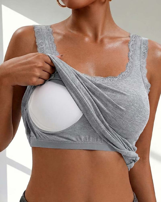 Tank Top Gepolstert Spitze Besatz