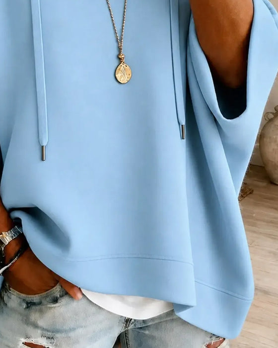 Sweatshirt Mit Kordelzug Und Dreiviertelärmeln Mit Kapuze