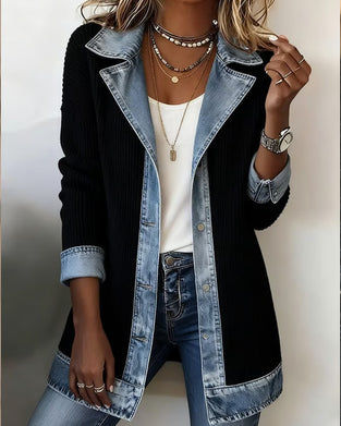 Jacke Revers Knopf Patchwork