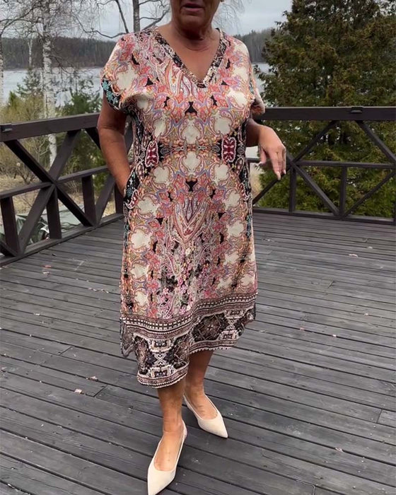 Kleid V-Ausschnitt Paisley Shiftkleid