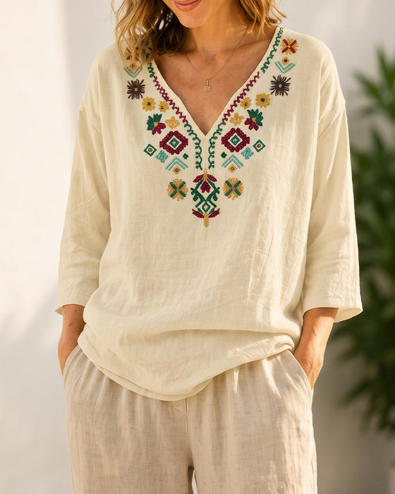 Bluse V-Ausschnitt Bohemian Bedruckt