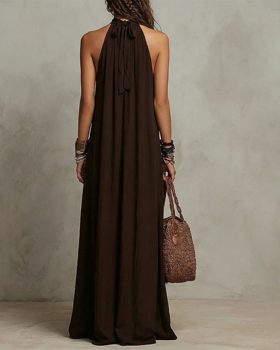 Kleid Halter Hoher Kragen Sheer Lang