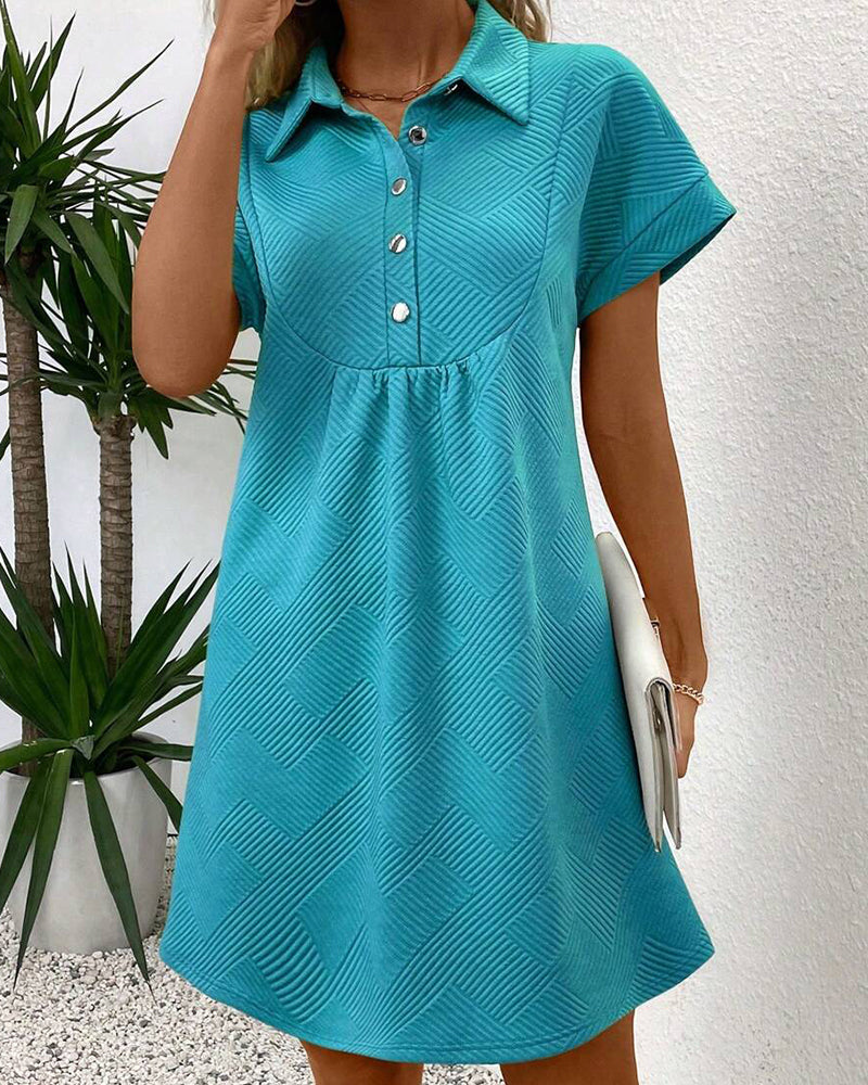 Babydoll-Kleid Jacquard Polokragen Knopfleiste