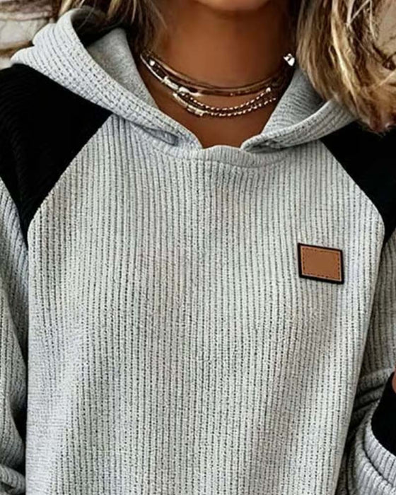 Kapuzenpullover Farbblock Casual Damen