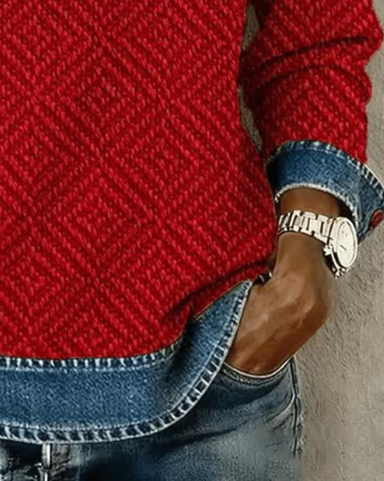 Sweatshirt Mit Kragen Denim Patchwork