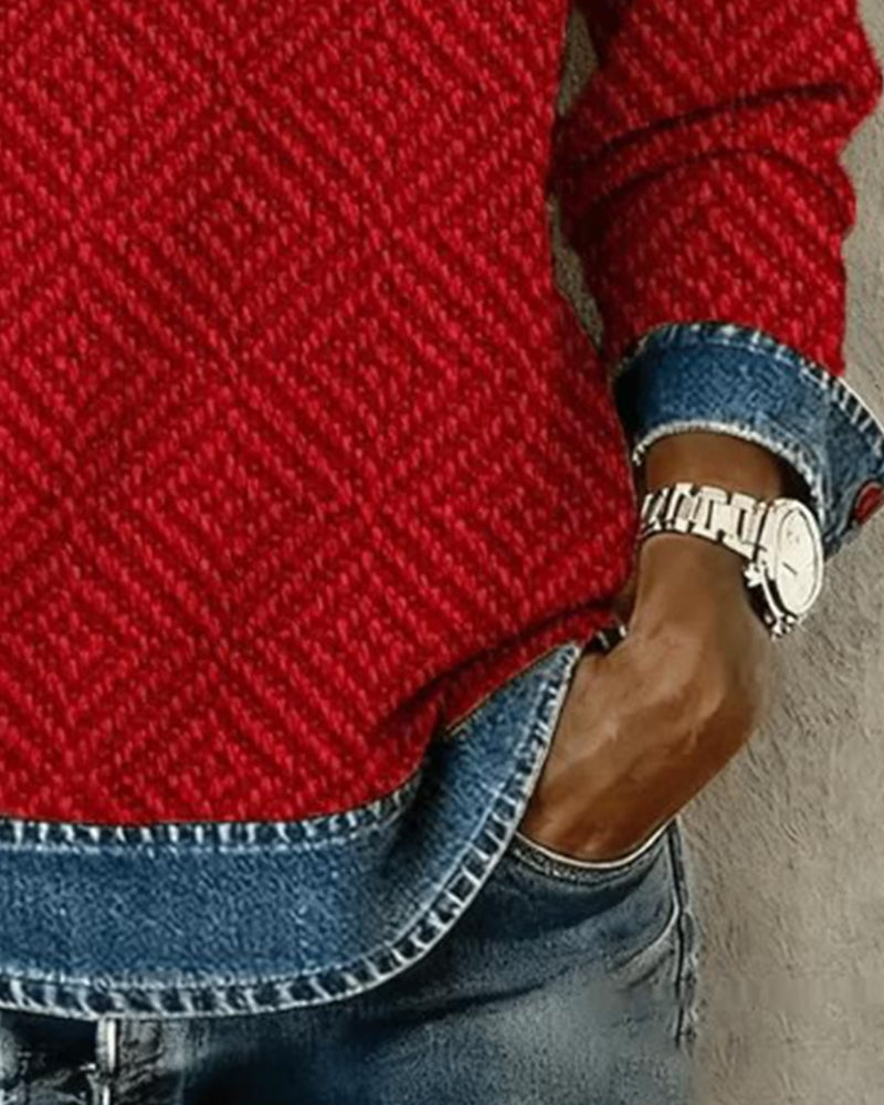 Sweatshirt Mit Kragen Denim Patchwork