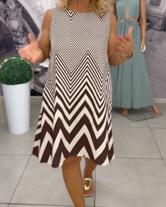 Kleid Rundhals Geometrisch Print Ärmellos