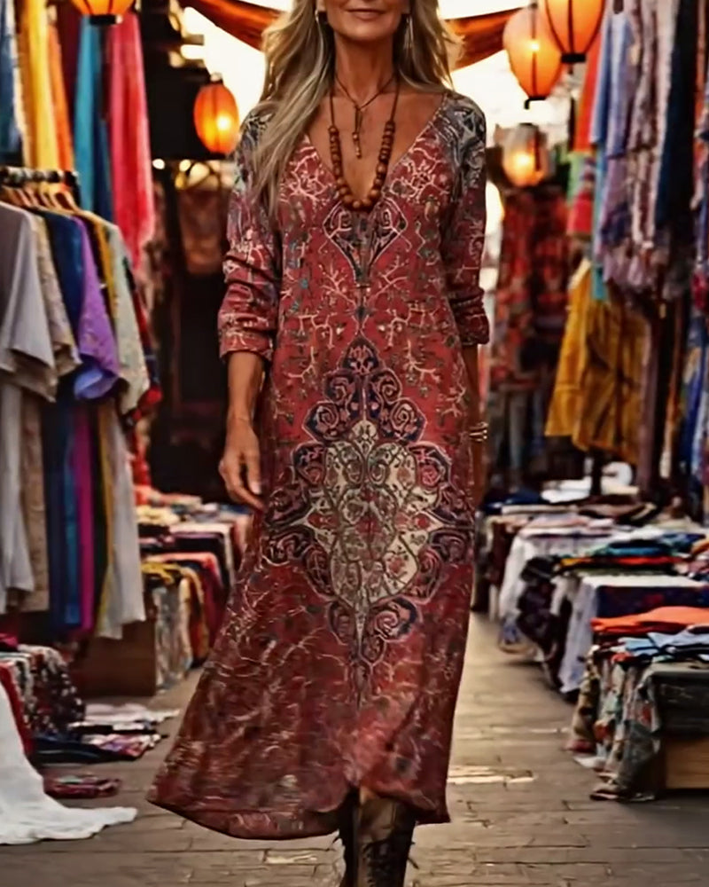 Lässiges Kleid im Boho-Stil mit V-Ausschnitt