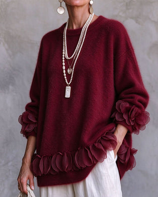 Pullover Blumig Lässig Einfarbig Farbe