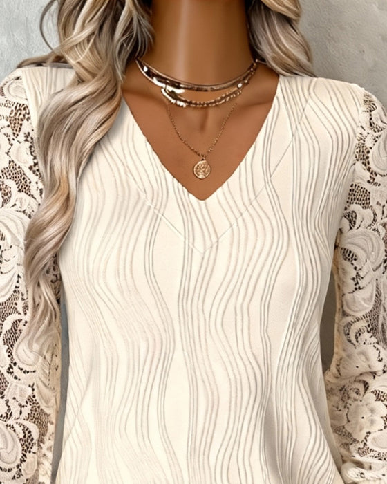 Top Laternenärmel V-Ausschnitt zusammengesetzt