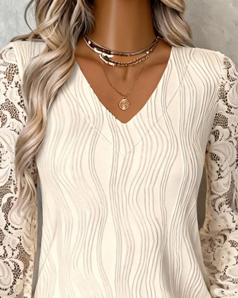 Top Laternenärmel V-Ausschnitt zusammengesetzt