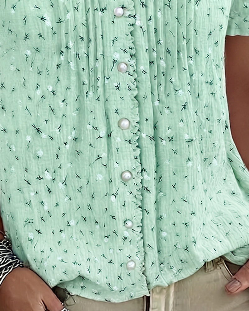 Bluse Puffärmel Blumenprint Kurzarm