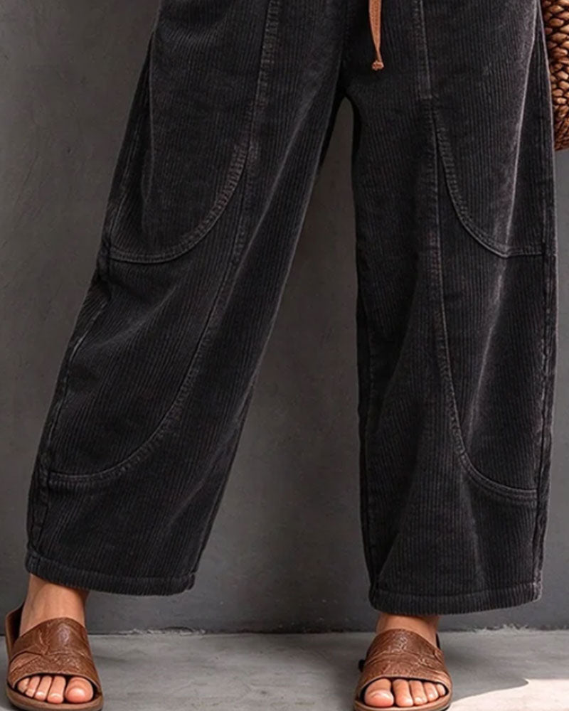 Hose Gummizug Taille Farbblock Cropped Weites Bein
