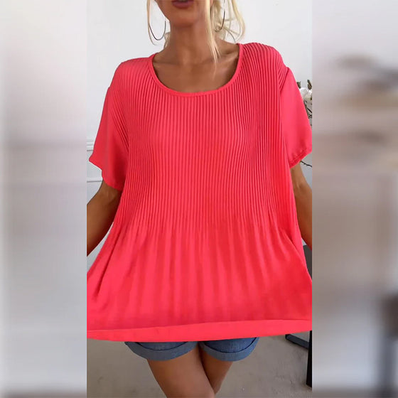 Einfarbige, plissierte bluse mit rundhalsausschnitt