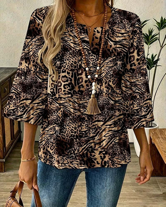 Bluse Leopard V‑Ausschnitt