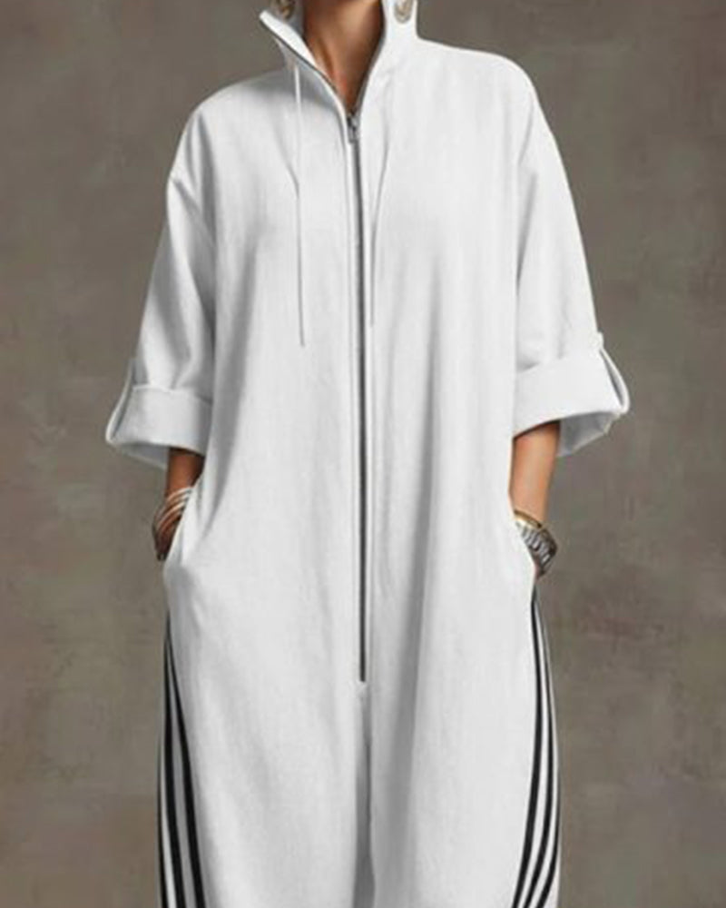 Overall Gestreift Sportlich Reißverschluss