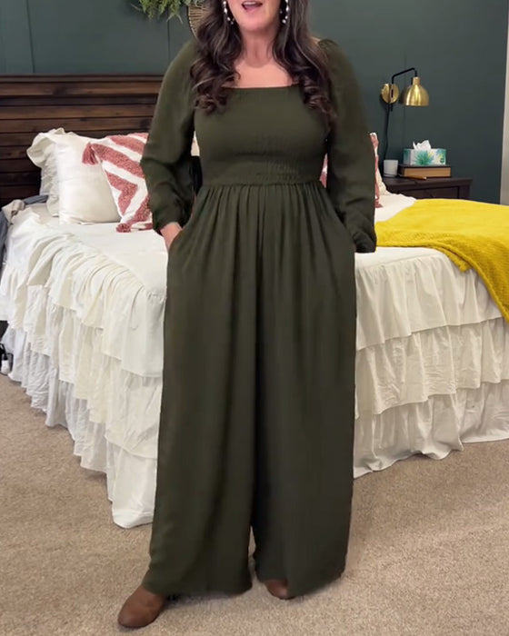 Jumpsuit Gummizugbund Uni Quadrat-Ausschnitt