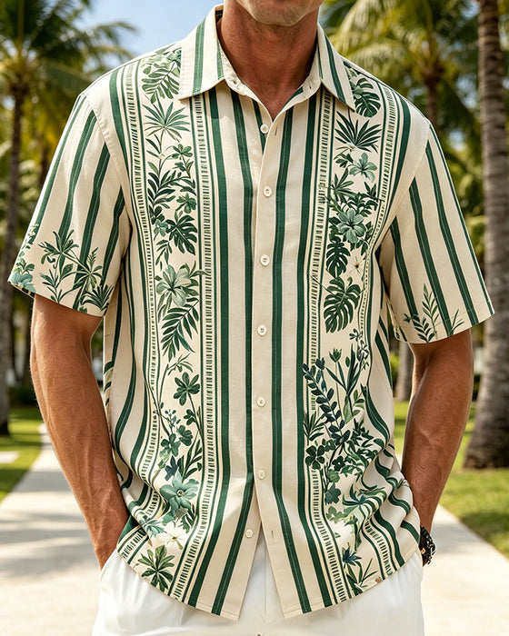 Hemden Revers Botanisch Print Kurzarm