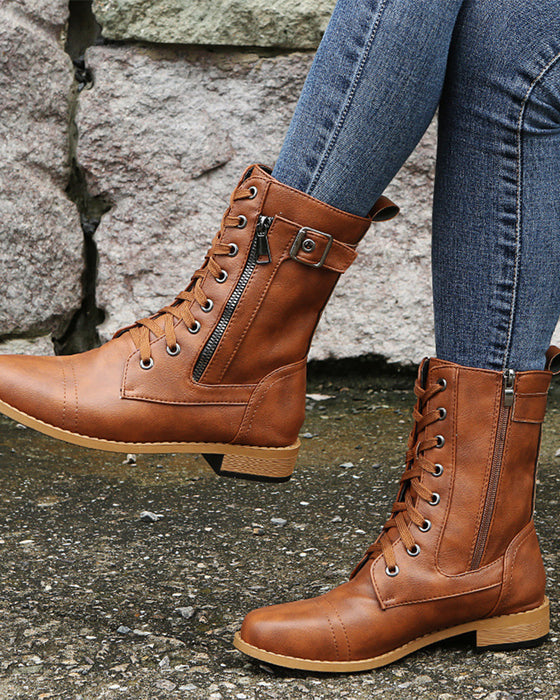 Stiefel Damen Rundkappe Seitlicher Reißverschluss Leder Orthopädisch