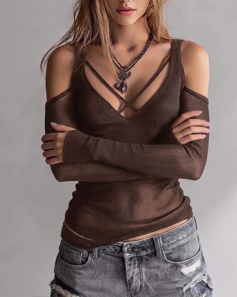 Bluse Gekreuzt V-Ausschnitt Off-Shoulder