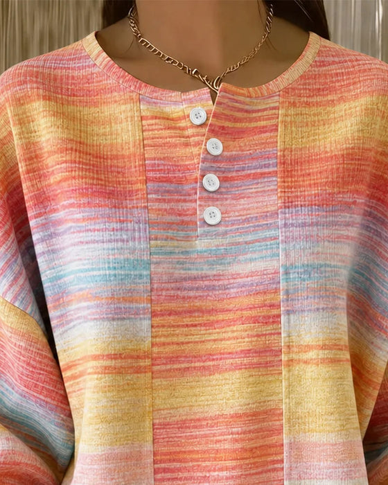 Sweatshirt Rundhals Knopf Ombre