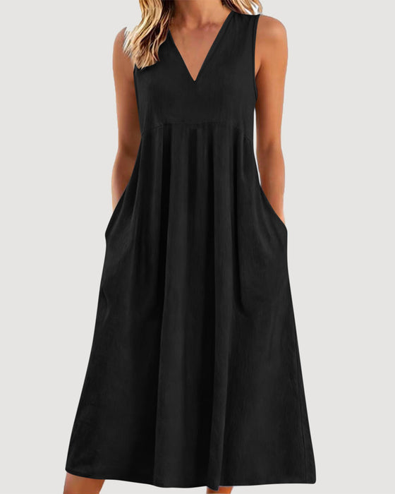 Kleid Einfarbig V-Ausschnitt Ärmellos