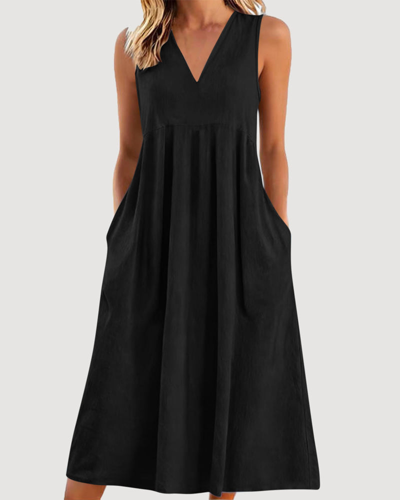 Kleid Einfarbig V-Ausschnitt Ärmellos