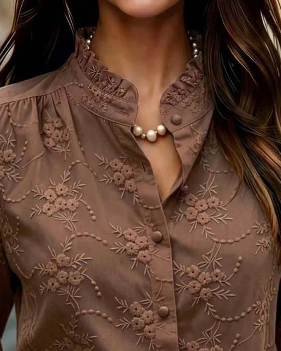Bluse Puffärmel Mandarin Kragen