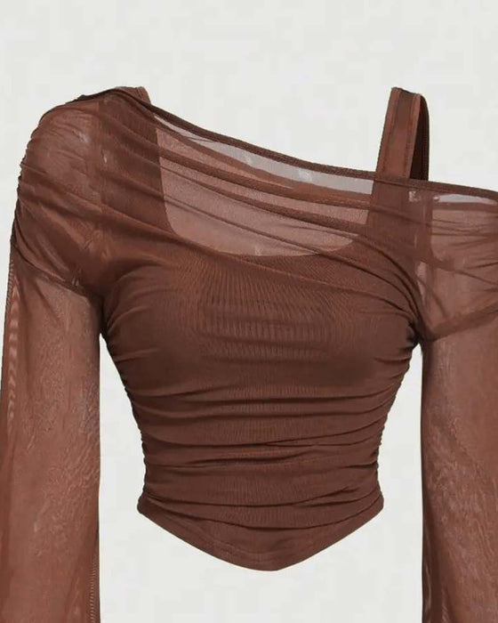 Bluse Netz Rüsche Langarm Cami