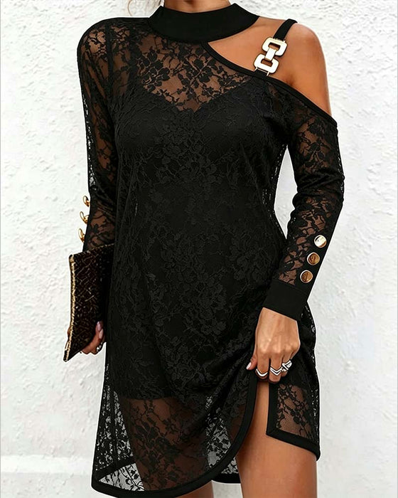 Kleid Durchsichtig Spitze Ein-Schulter