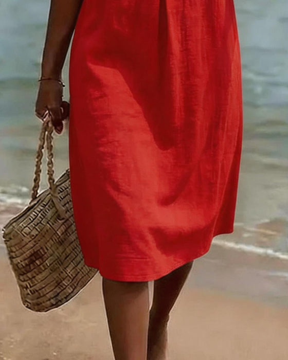 Kleid Geknöpft Ärmellos