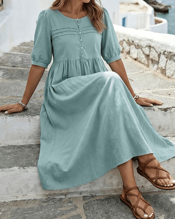 Kleid Knopf Vorne Plissiert