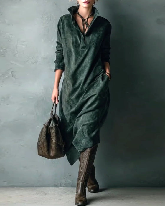 Elegantes, einfarbiges Kleid mit Tasche