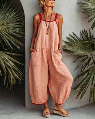 Farbblockierter Jumpsuit Mit Taschen