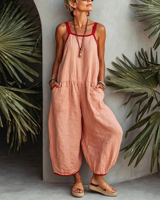 Farbblockierter Jumpsuit Mit Taschen