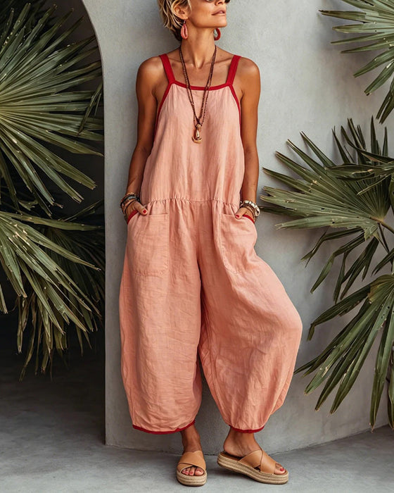 Farbblockierter Jumpsuit Mit Taschen