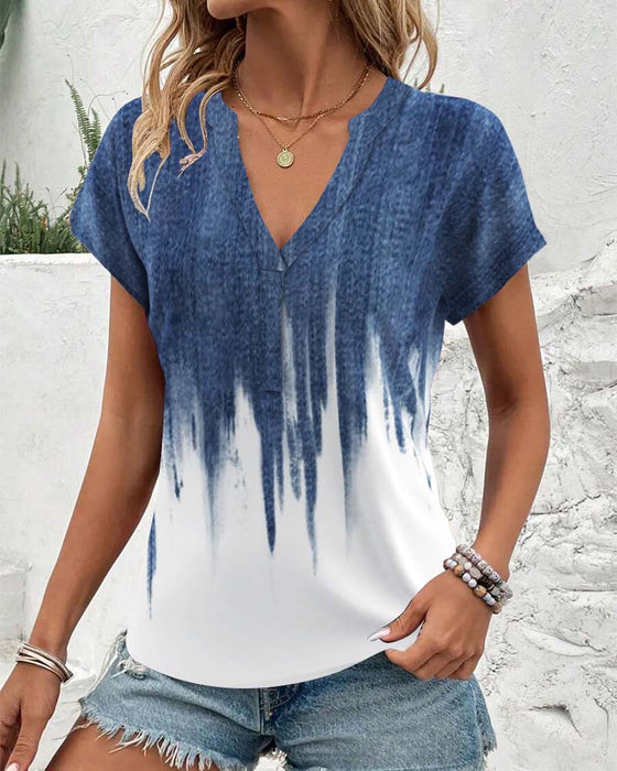 Bluse Batik mit Farbverlauf und V-Ausschnitt