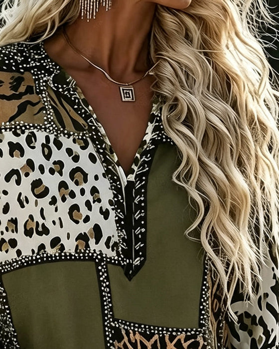 Bluse Leopard Farbblock