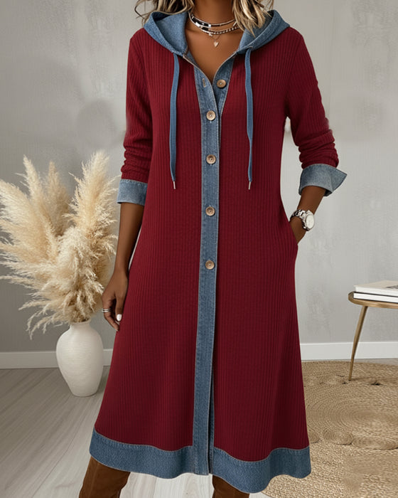 Kleid Mit Kapuze Farbblock Modisch