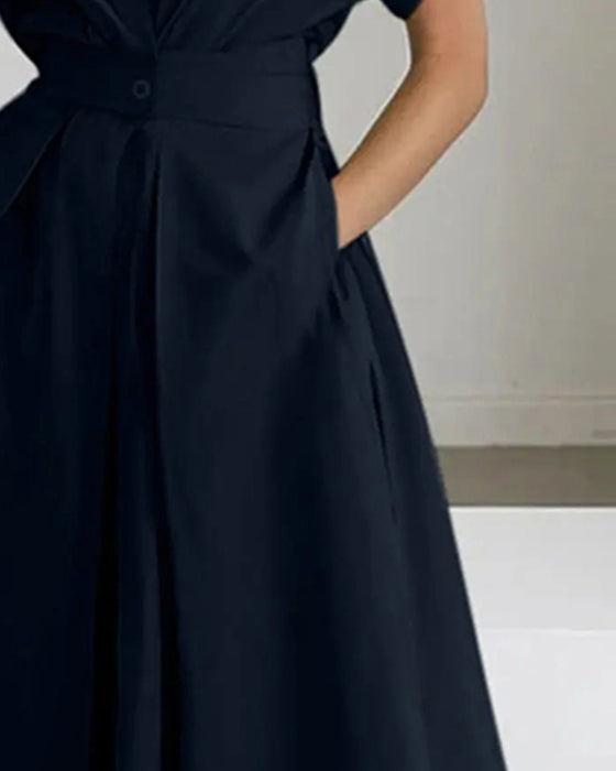 Kleid A-Linie Bindung Hohe Taille Knopf